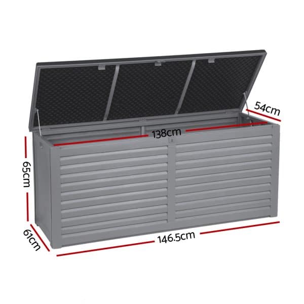 Gardeon Outdoor Storage Box 490L Container Lockable Garden Bench Tools Toy Shed Black - Image 2