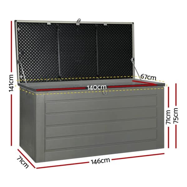 Gardeon Outdoor Storage Box 680L Container Lockable Garden Bench Tool Shed Black - Image 2
