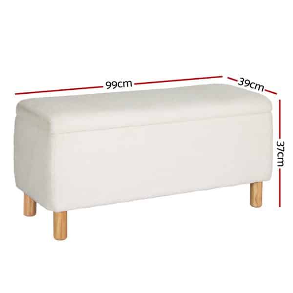 Artiss Storage Ottoman Blanket Box 99cm Teddy Fabric White - Image 2