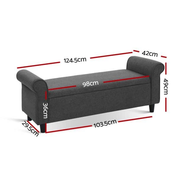 Artiss Storage Ottoman Blanket Box 125cm Arm Linen Grey - Image 2