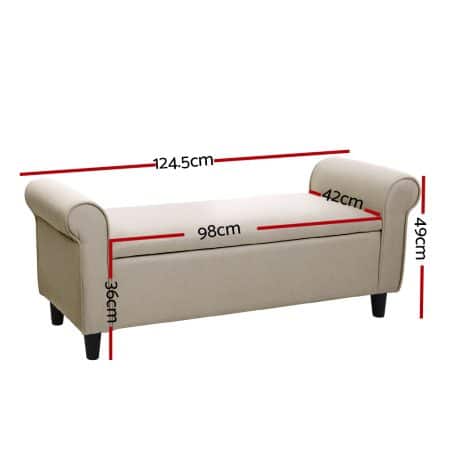 Artiss Storage Ottoman Blanket Box 125cm Arm Linen Taupe - Image 2