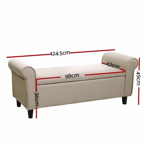 Artiss Storage Ottoman Blanket Box 125cm Arm Linen Taupe - Image 2
