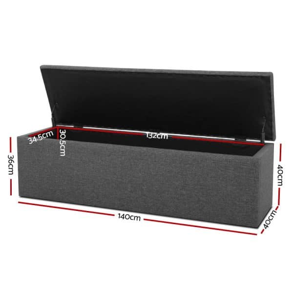 Artiss Storage Ottoman Blanket Box 140cm Linen Dark Grey - Image 2