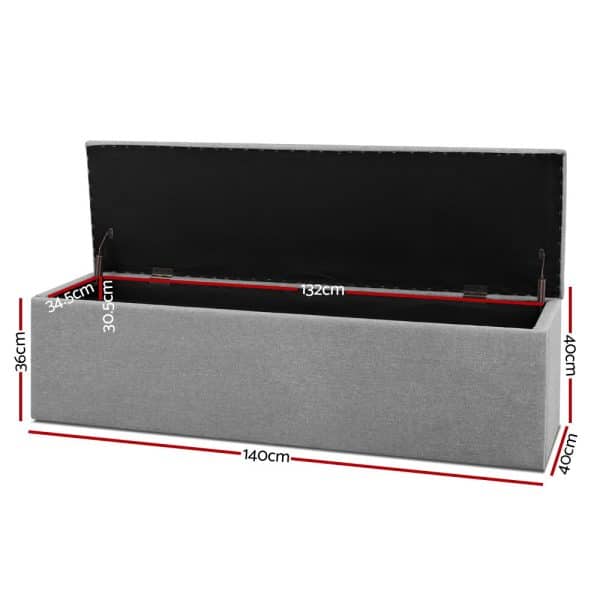 Artiss Storage Ottoman Blanket Box 140cm Linen Grey - Image 2