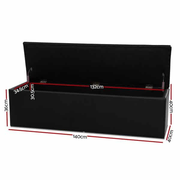 Artiss Storage Ottoman Blanket Box 140cm Leather Black - Image 2