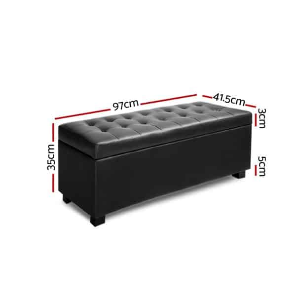 Artiss Storage Ottoman Blanket Box 97cm Leather Black - Image 2