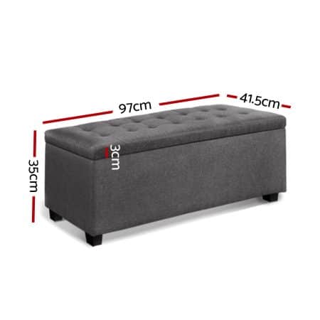 Artiss Storage Ottoman Blanket Box 97cm Linen Grey - Image 2