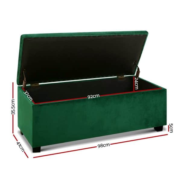 Artiss Storage Ottoman Blanket Box 98cm Velvet Green - Image 2