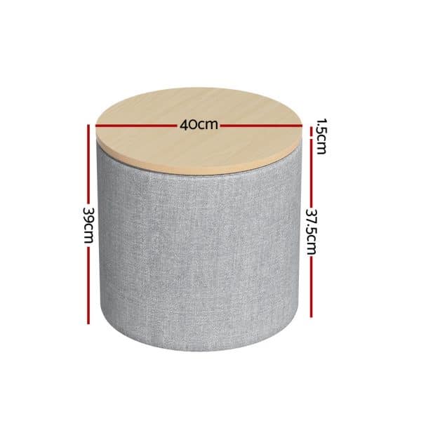 Artiss Storage Ottoman Blanket Box 40cm Linen Round Grey - Image 2