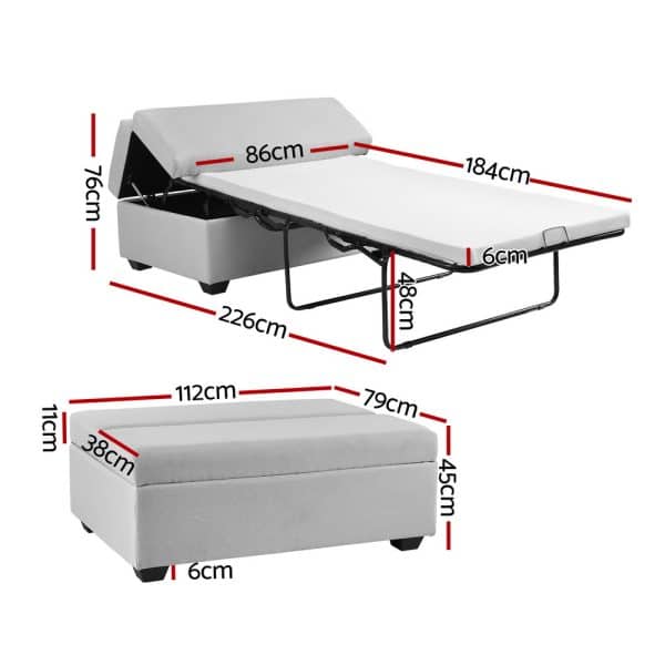 Artiss Ottoman Storage Sofa Bed 112cm Foldable Grey - Image 2
