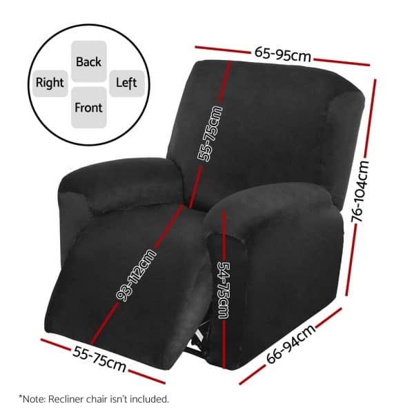Artiss Recliner Chair Covers 1 Seater Velvet Black - Image 2