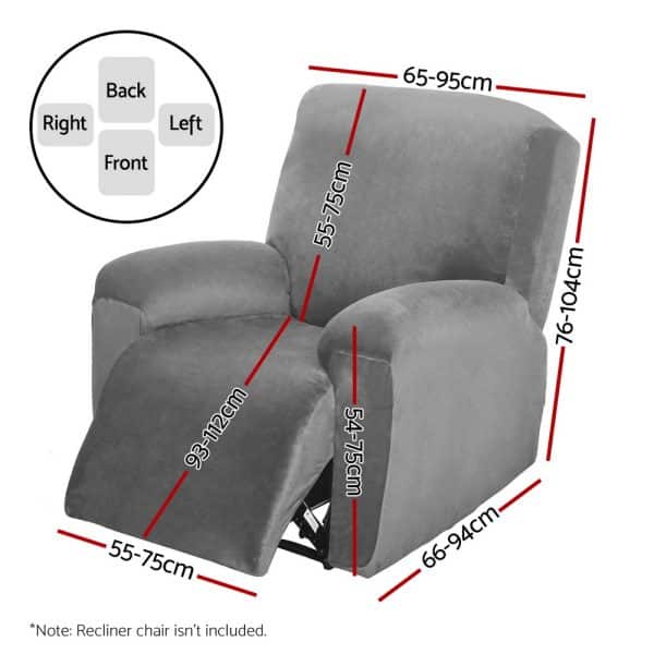 Artiss Recliner Chair Covers 1 Seater Velvet Grey - Image 2