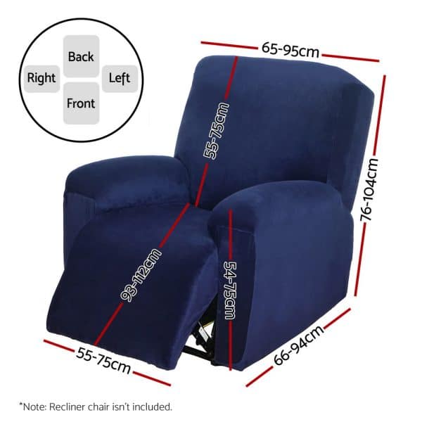 Artiss Recliner Chair Covers 1 Seater Velvet Navy - Image 2