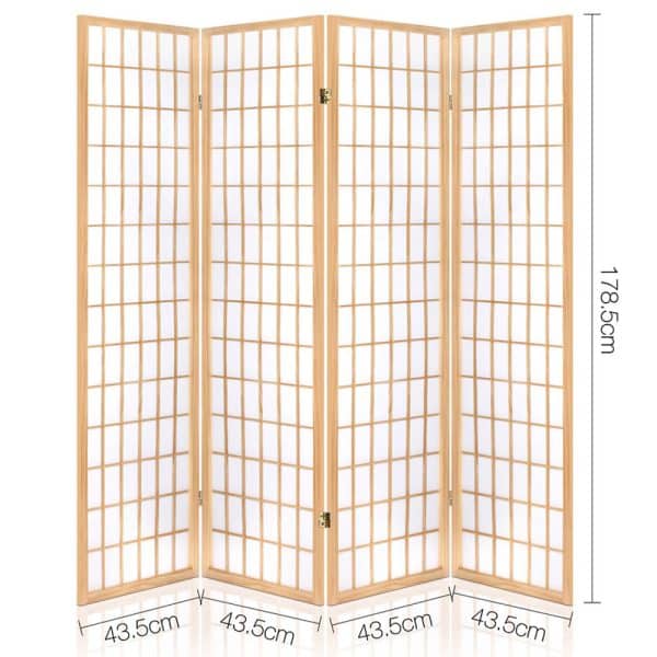 Artiss 4 Panel Room Divider Screen 174x179cm Natural - Image 2