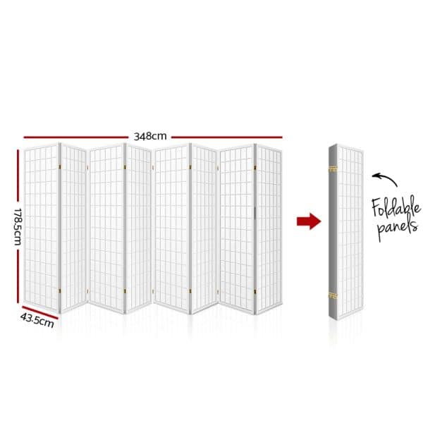 Artiss 8 Panel Room Divider Screen 348x179cm White - Image 2