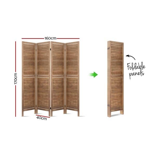 Artiss 4 Panel Room Divider Screen 160x170cm Louver Oak - Image 2
