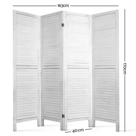 Artiss 4 Panel Room Divider Screen 163x170cm Louver White - Image 2