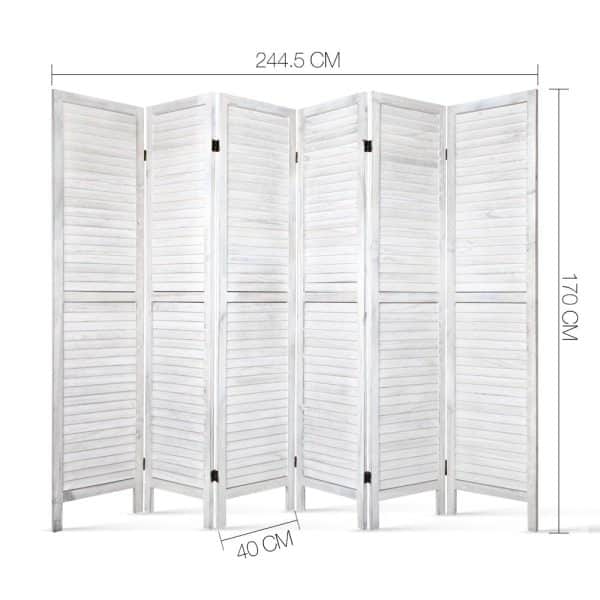 Artiss 6 Panel Room Divider Screen 245x170cm Louver White - Image 2