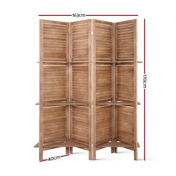 Artiss 4 Panel Room Divider Screen 163x170cm Shelf Oak - Image 2