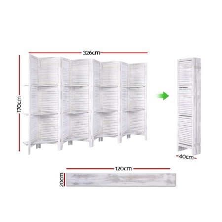 Artiss 8 Panel Room Divider Screen 326x170cm Shelf White - Image 2