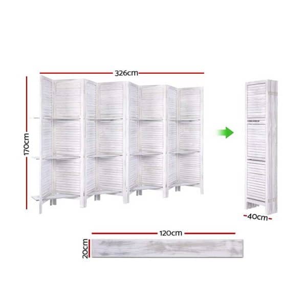 Artiss 8 Panel Room Divider Screen 326x170cm Shelf White - Image 2