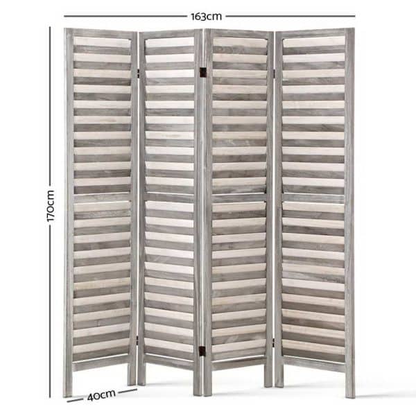 Artiss 4 Panel Room Divider Screen 163x170cm Louver Grey - Image 2