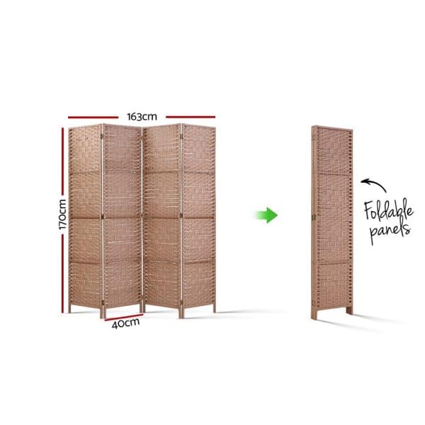 Artiss 4 Panel Room Divider Screen 163x170cm Woven Natural - Image 2