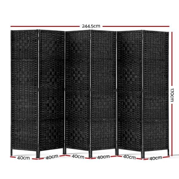 Artiss 6 Panel Room Divider Screen 245x170cm Woven Black - Image 2