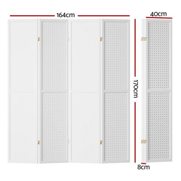 Artiss 4 Panel Room Divider Screen 164x170cm Pegboard White - Image 2