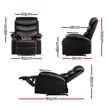 Artiss Recliner Chair Leather Black Tray Table Erika - Image 2