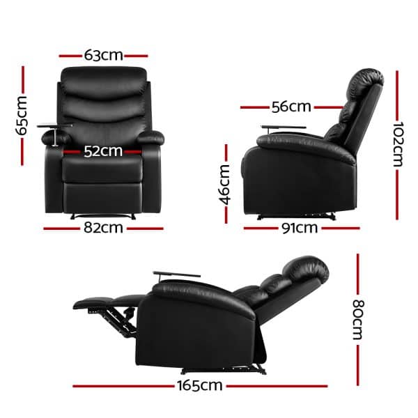 Artiss Recliner Chair Leather Black Tray Table Erika - Image 2