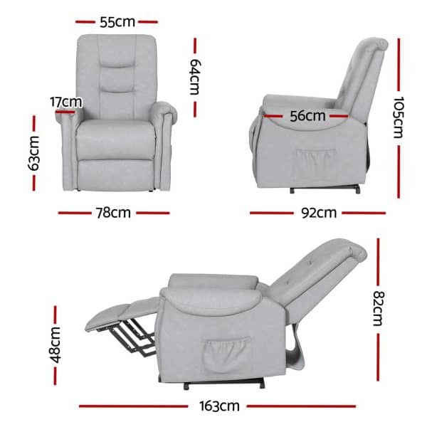 Artiss Recliner Chair Lift Assist Chair Leather Grey - Image 2