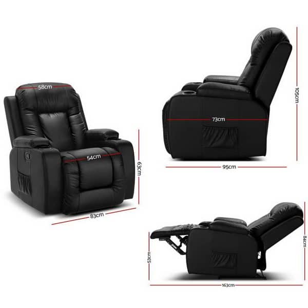Artiss Recliner Chair Electric Heated Massage Chairs Faux Leather Cabin - Image 2