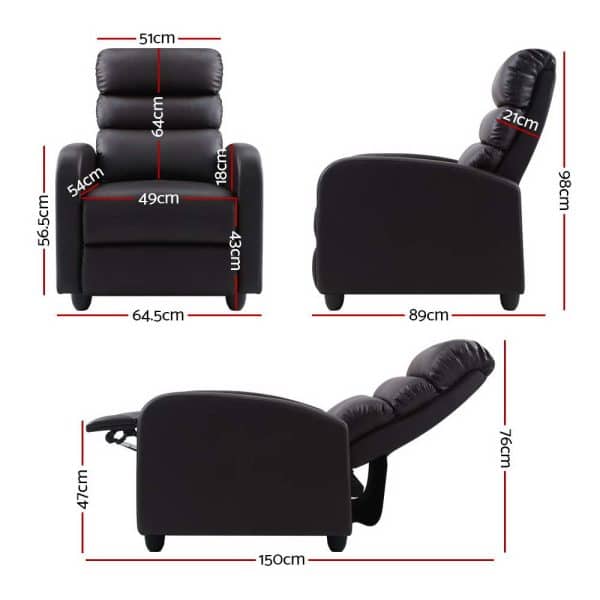 Artiss Recliner Armchair Brown Faux Leather Bolivia - Image 2