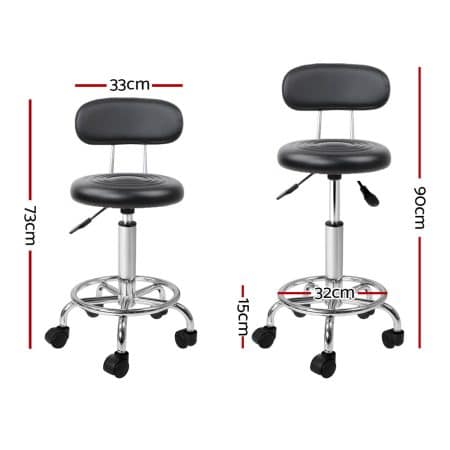 Artiss Salon Stool Swivel Chair Backrest Black - Image 2