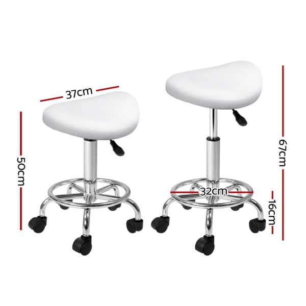 Artiss 2x Salon Stool Saddle Swivel Chair White - Image 2