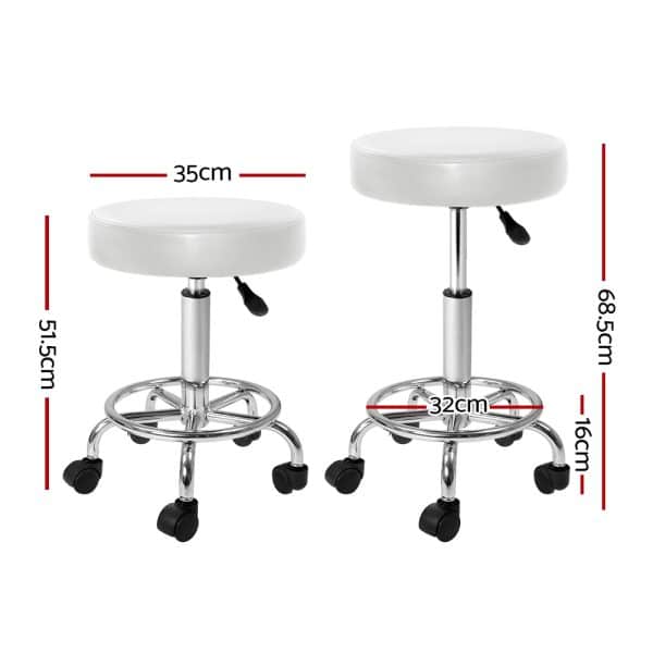 Artiss 2x Salon Stool Round Swivel Chair White - Image 2