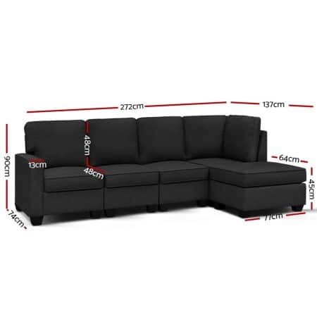Artiss Modular Sofa Chaise Set 5-seater Dark Grey - Image 2