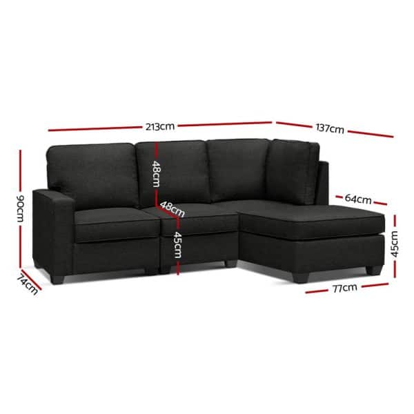Artiss Modular Sofa Chaise Set 4-seater Dark Grey - Image 2