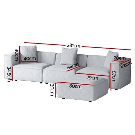 Artiss Modular Sofa Chaise Set 4-Seater Grey - Image 2