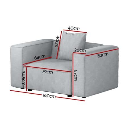 Artiss Modular Sofa Chaise Set 1-Seater Grey - Image 2