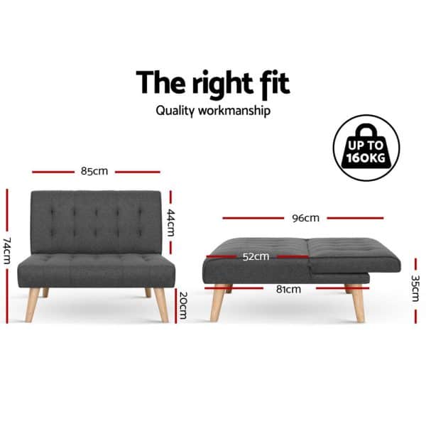 Artiss Recliner Single Sofa Bed Dark Grey Fabric - Image 2