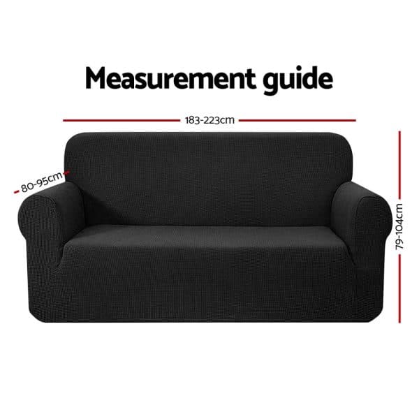 Artiss Sofa Cover Couch Covers 3 Seater High Stretch Black - Image 2