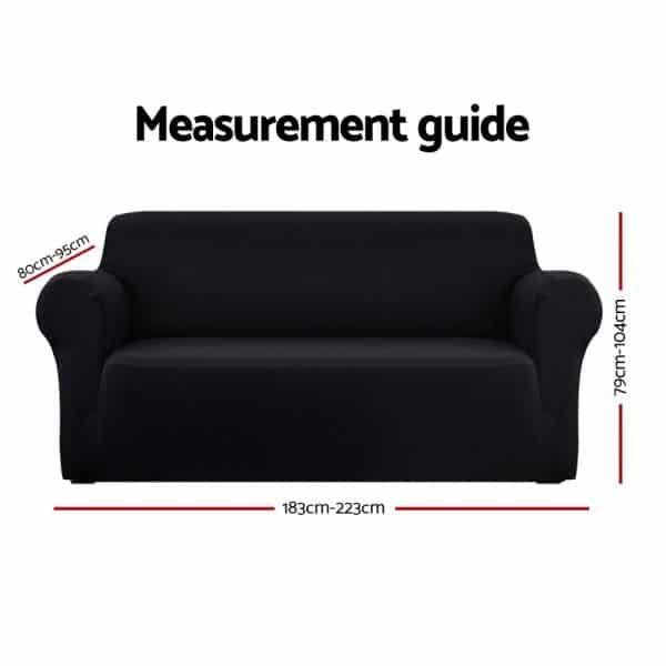 Artiss Sofa Cover Couch Covers 3 Seater Stretch Black - Image 2