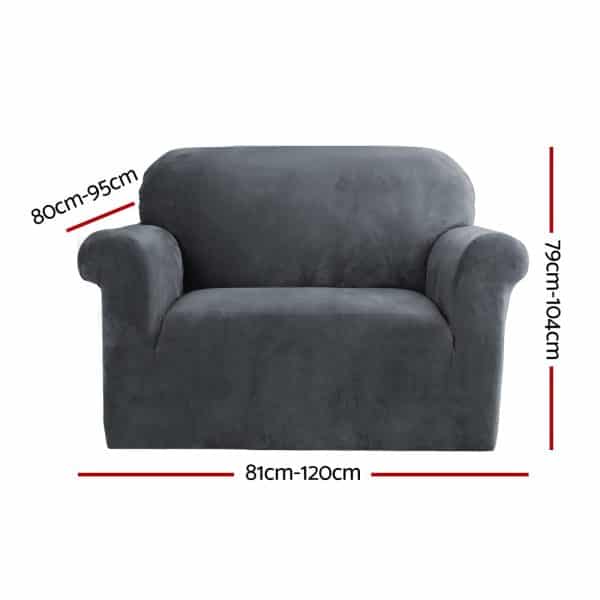 Artiss Sofa Cover Couch Covers 1 Seater Velvet Grey - Image 2