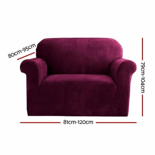 Artiss Sofa Cover Couch Covers 1 Seater Velvet Ruby Red - Image 2