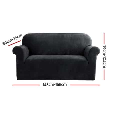 Artiss Sofa Cover Couch Covers 2 Seater Velvet Black - Image 2