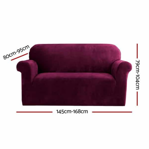 Artiss Sofa Cover Couch Covers 2 Seater Velvet Ruby Red - Image 2