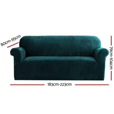 Artiss Sofa Cover Couch Covers 3 Seater Velvet Agate Green - Image 2