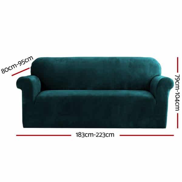 Artiss Sofa Cover Couch Covers 3 Seater Velvet Agate Green - Image 2